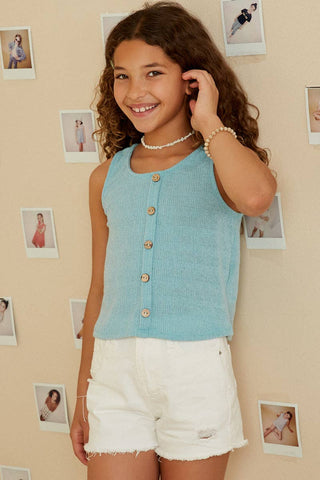 Hayden | Girls Patterned Button Detail Knit Tank