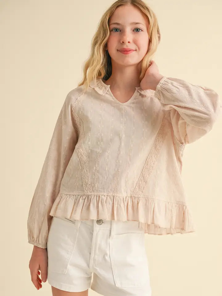 Raglan Lace Trim Blouse