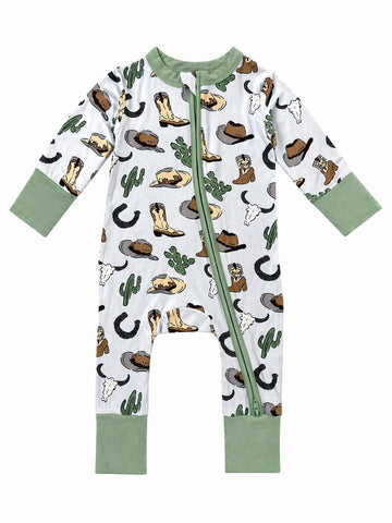 2-Way Zip Romper, Cowboy Country