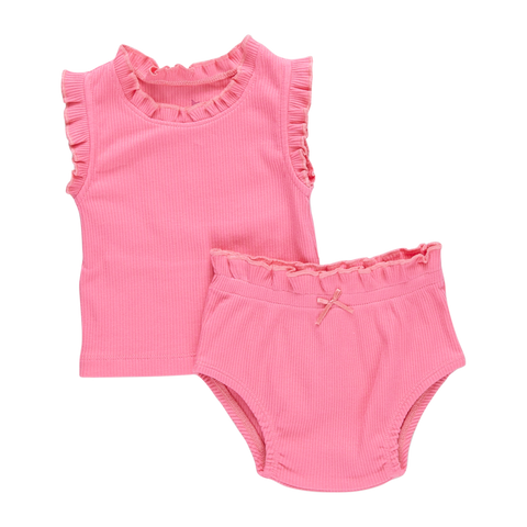 Pink Chicken | Baby Girls Organic Ruffle Rib Set