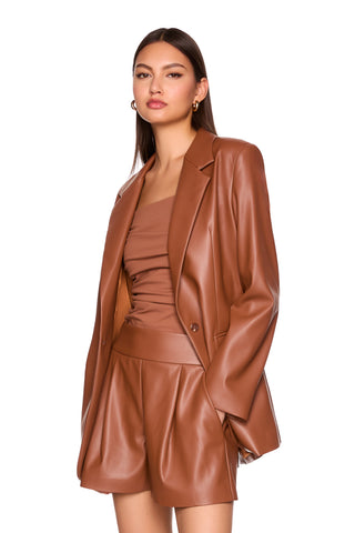 Susana Monaco | Faux Leather Pleated Shorts in Toast
