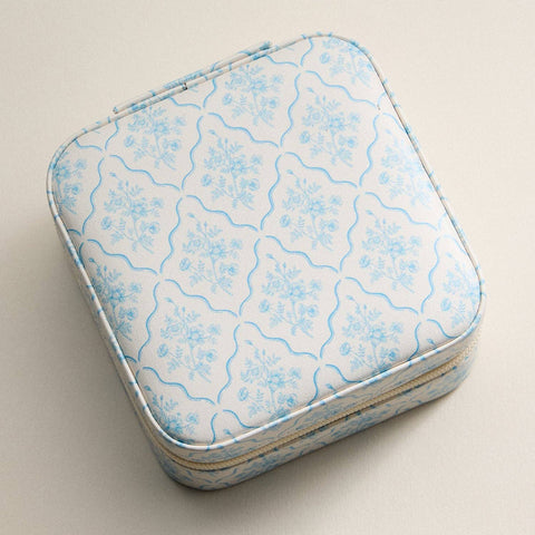 Light Blue Floral Travel Jewelry Case