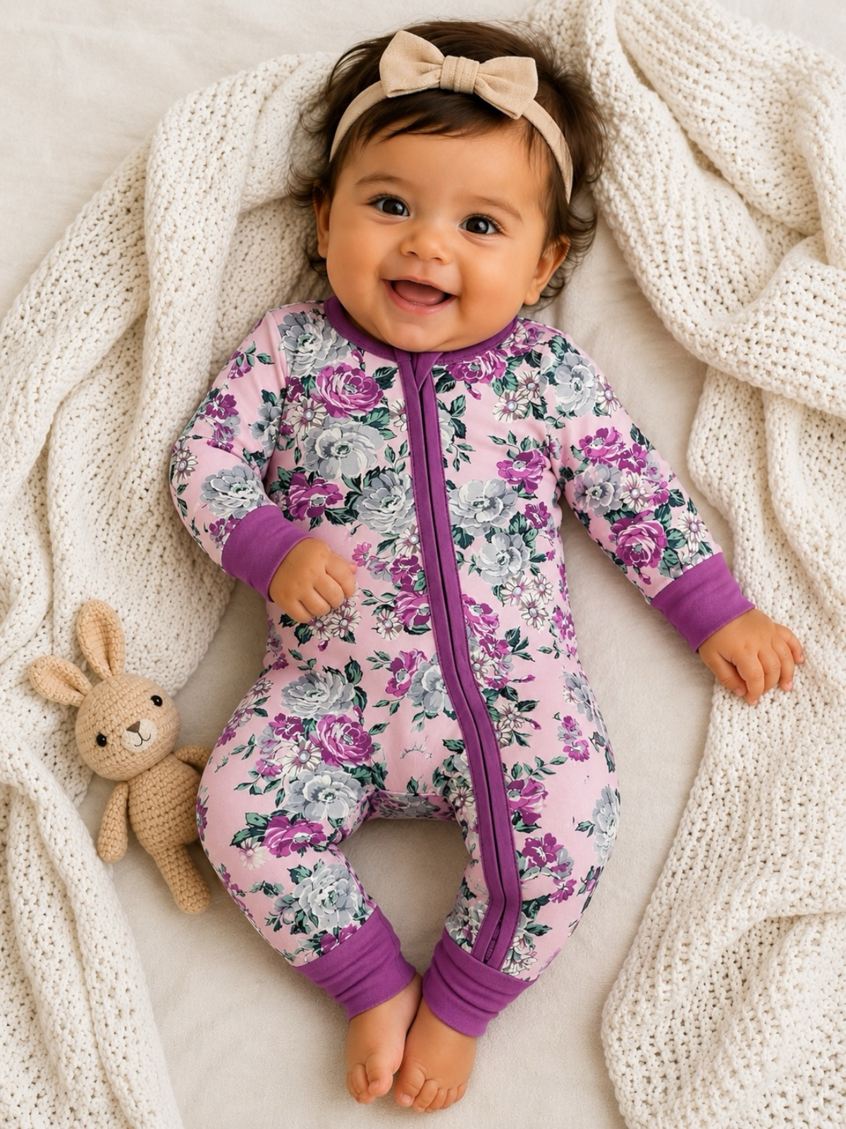 2-Way Zip Romper, Blissful Blossoms