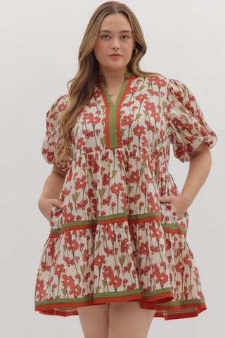 Entro | Floral Print Short Sleeve Baby Doll Dress