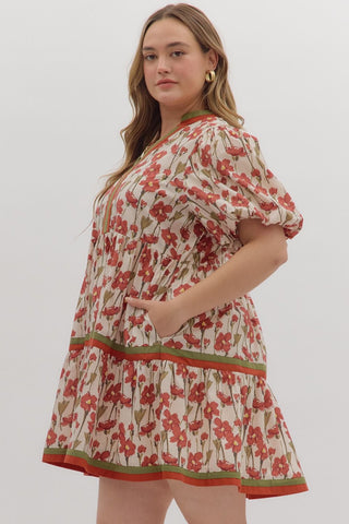 Entro | Floral Print Short Sleeve Baby Doll Dress