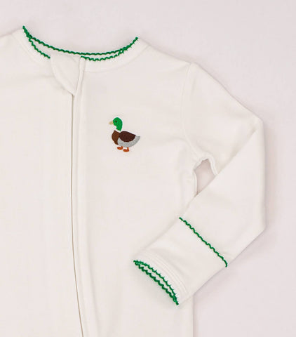 Pip Embroidered Zip Romper - Mallard Duck