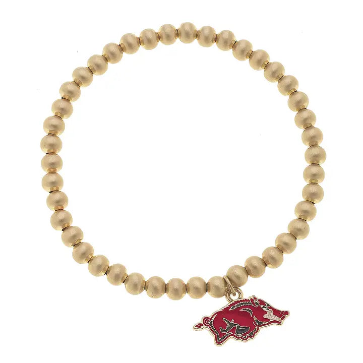 Arkansas Razorback Ball Bead Stretch Gold Bracelet