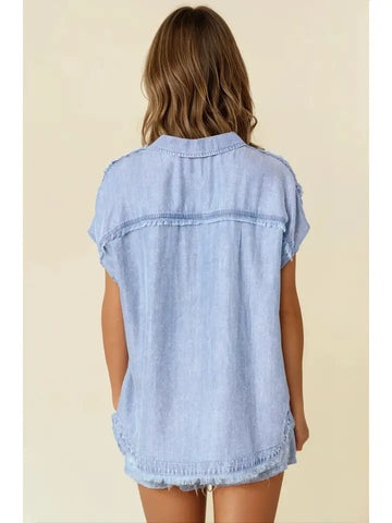 Denim Fray Henley Tee