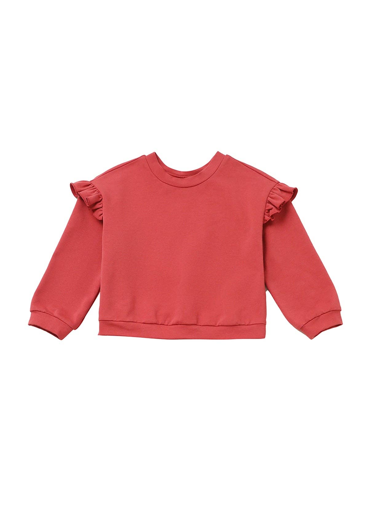 Red Rosie Long Sleeve Solid Ruffle Trim Cropped Sweater
