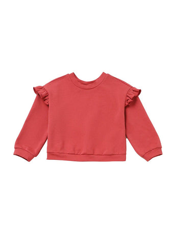 Red Rosie Long Sleeve Solid Ruffle Trim Cropped Sweater