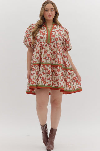 Entro | Floral Print Short Sleeve Baby Doll Dress