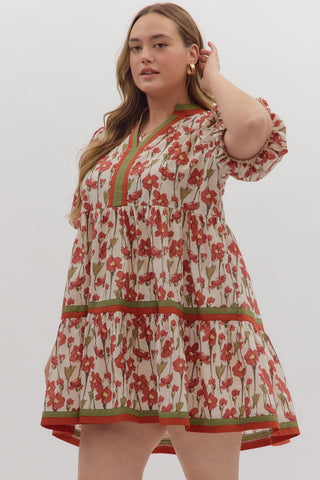 Entro | Floral Print Short Sleeve Baby Doll Dress