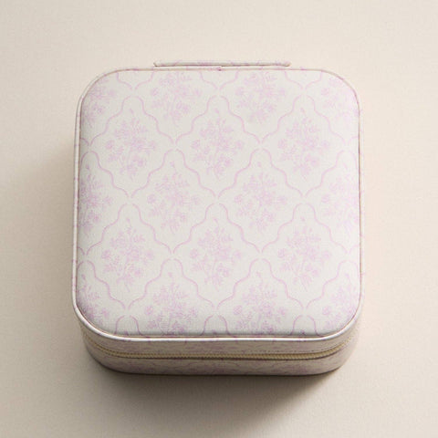 Pink Floral Travel Jewelry Case – Compact Jewelry Organizer with Mirror & Ring Slots