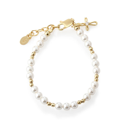 14K Gold-Plated Baby Cross Bracelet - Baptism Communion Gift