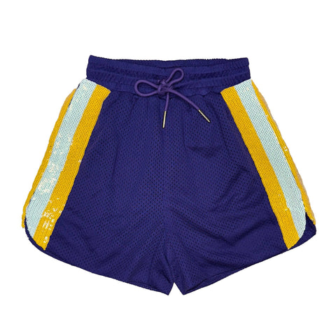 Purple and Yellow Sequin Shorts