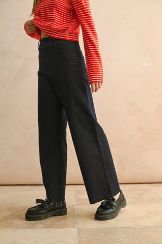 Indigo Denim Straight Wide Leg Pants