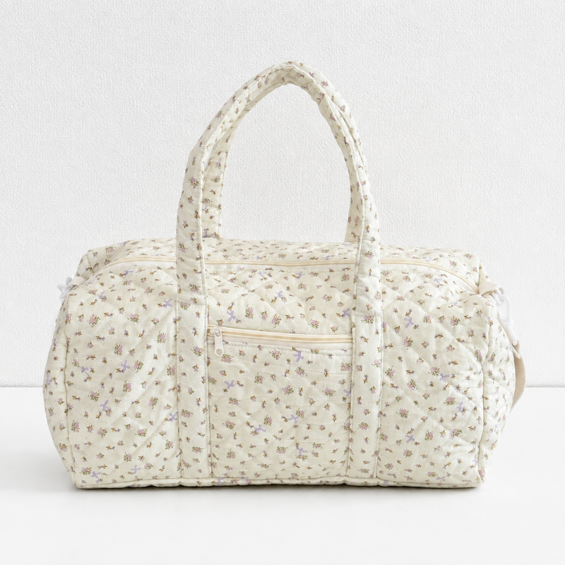 CouldNook Quilted Floral Travel Bag - Carry Handles and Front Zipper Pocket