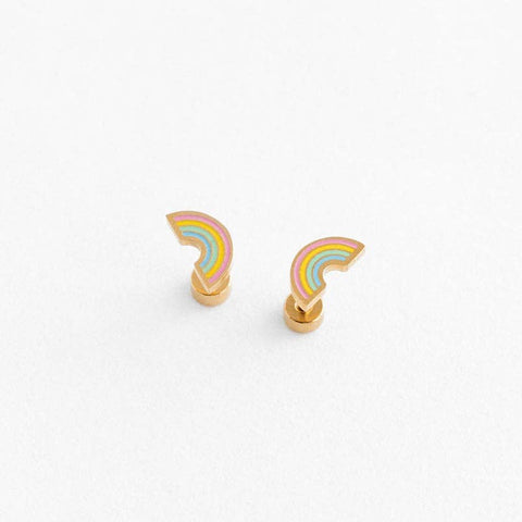 Pastel Rainbow Stud Earrings - Hypoallergenic, Flat Back