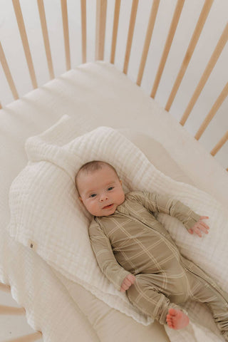 Bamboo Zip Pajamas | Linen Grid