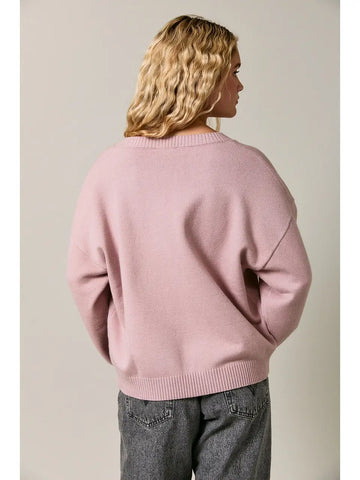 V-Neck Oversized Sweater in Dusty Pink