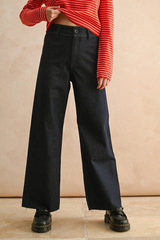 Indigo Denim Straight Wide Leg Pants
