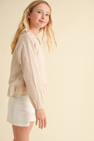 Raglan Lace Trim Blouse