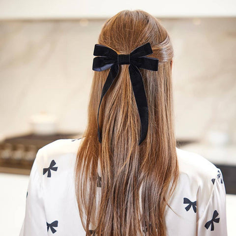 Bella | Velvet Bow Clip Set - White/Black