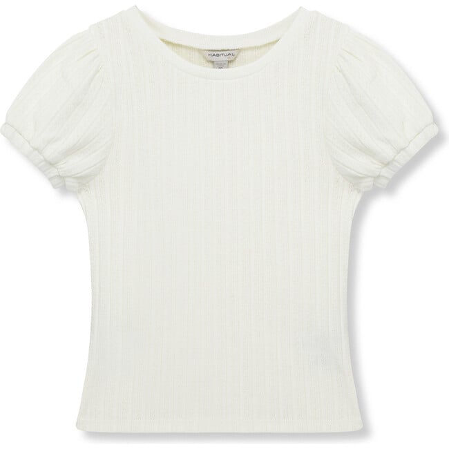 Ribbed Pointelle Puff Sleeve