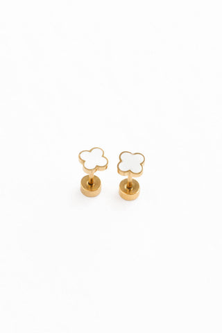 Quatrefoil Stud Earrings - Hypoallergenic, Flat Back, Girl