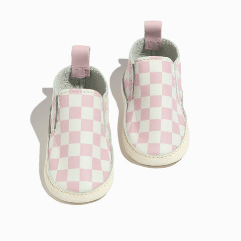 Petal Pink Check Slip On Baby Shoe