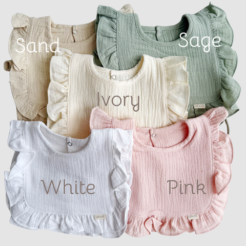 Muslin Cotton Ruffle Baby Bib (White)