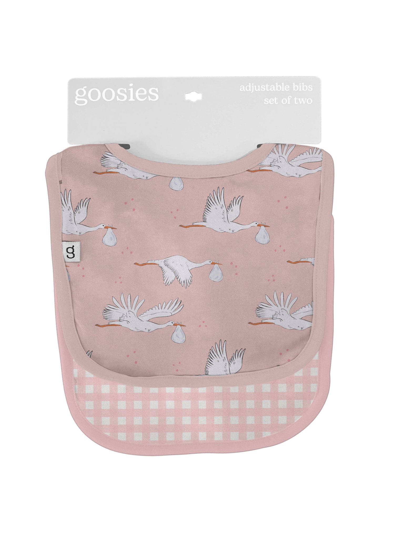 Baby Girl Pink Storks/Gingham Bib Set