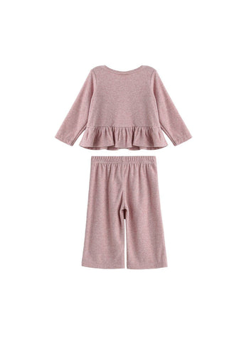 Margret Long Sleeve Solid Peplum Ruffle Hem Top and Pant Set