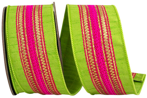 Regal Stripe Fuchsia Trimming Dupioni Deluxe Wired Edge