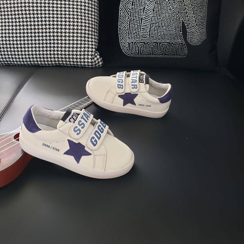 Trendy Sneakers | White Velcro Blue Star