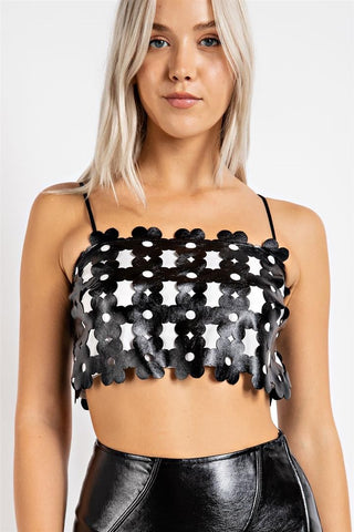 *Patterned Leather Crop Top w/ Side Zipper Closure