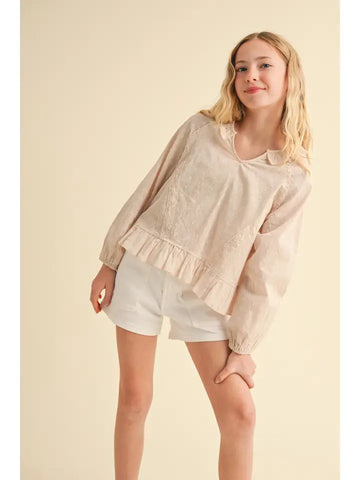 Raglan Lace Trim Blouse