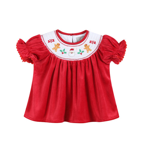 Red Velour Christmas Smocked Dress and Bloomers Set