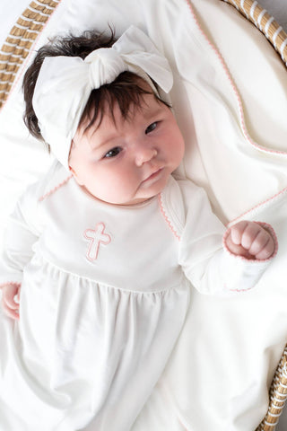 Pink Cross (Easter/Baptism/Christian) Embroidered Gown
