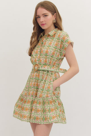 Entro | Striped Print Flutter Sleeve Mini Dress