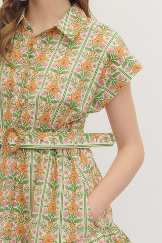 Entro | Striped Print Flutter Sleeve Mini Dress