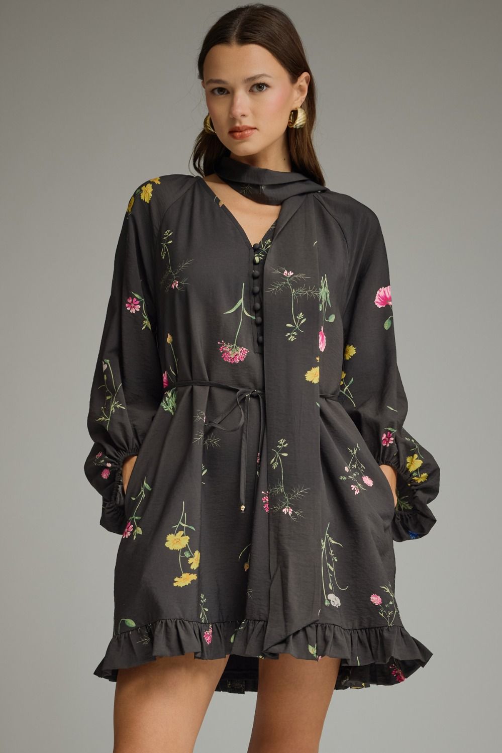 Entro | Floral Mini Dress W/ Scarf Detail