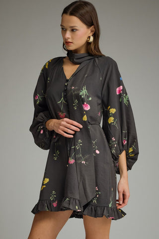 Entro | Floral Mini Dress W/ Scarf Detail