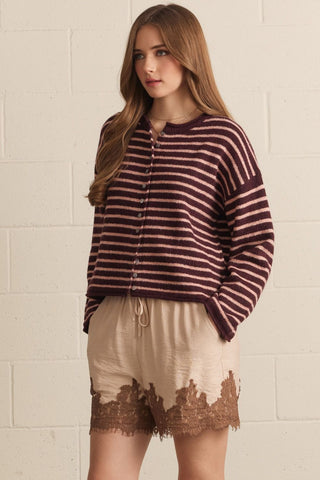 Entro | Striped Long Sleeve Button Up Cardigan