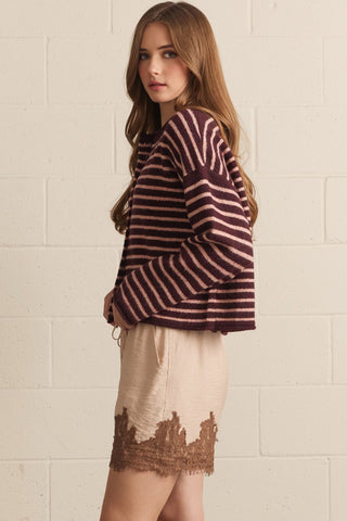 Entro | Striped Long Sleeve Button Up Cardigan