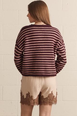Entro | Striped Long Sleeve Button Up Cardigan