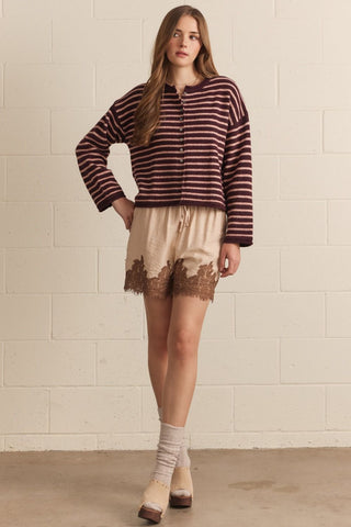 Entro | Striped Long Sleeve Button Up Cardigan