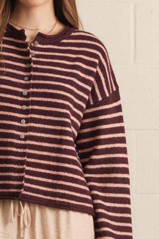 Entro | Striped Long Sleeve Button Up Cardigan