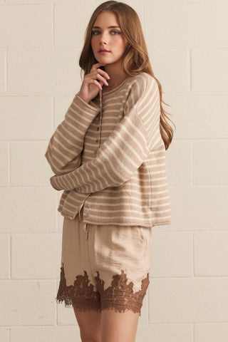 Entro | Striped Long Sleeve Button Up Cardigan