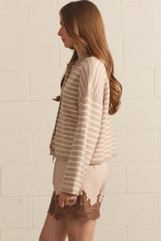 Entro | Striped Long Sleeve Button Up Cardigan